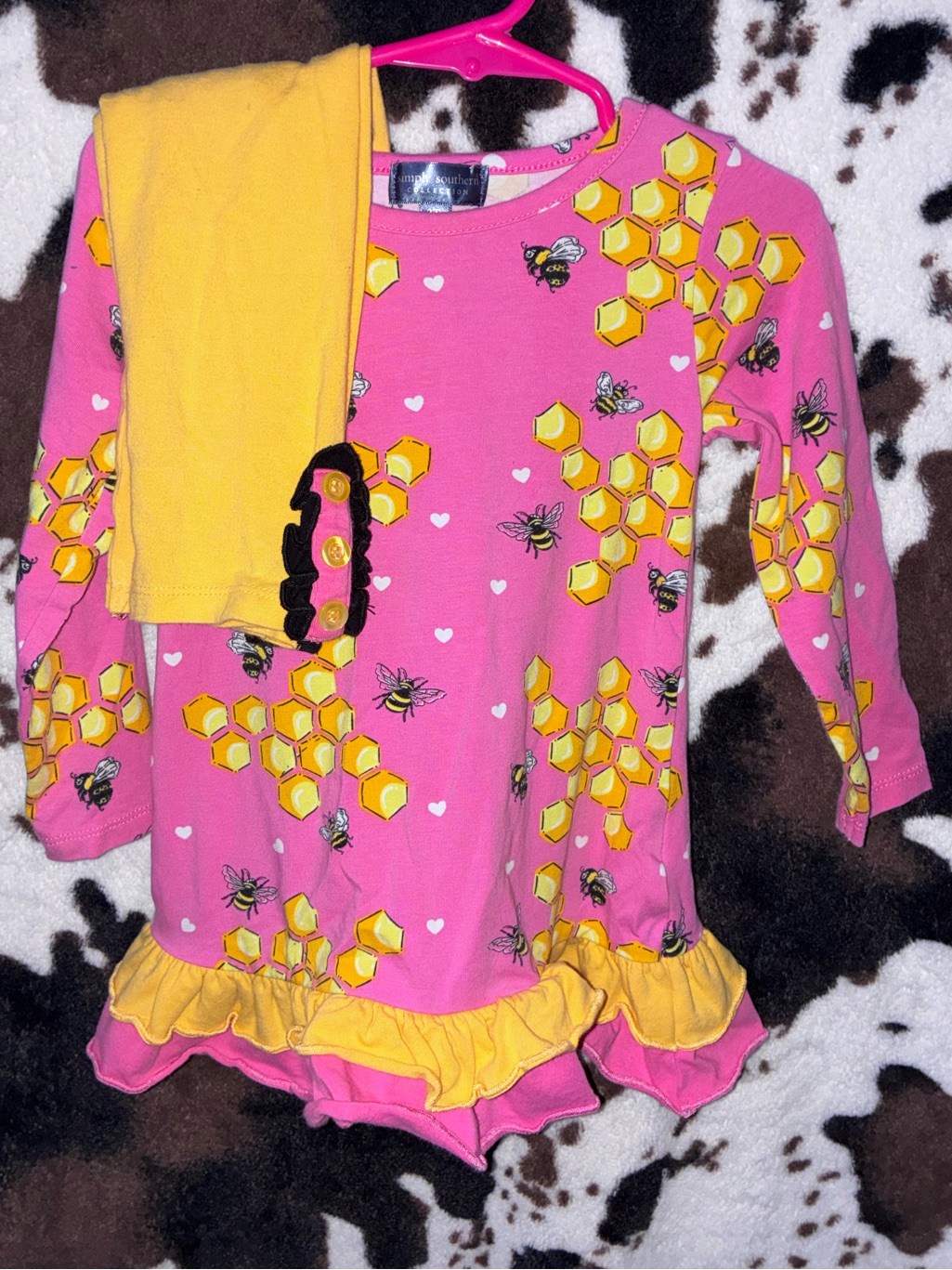 Nwot Simply Southern Pink Bee Honeycomb Dress With Yellow Leggings